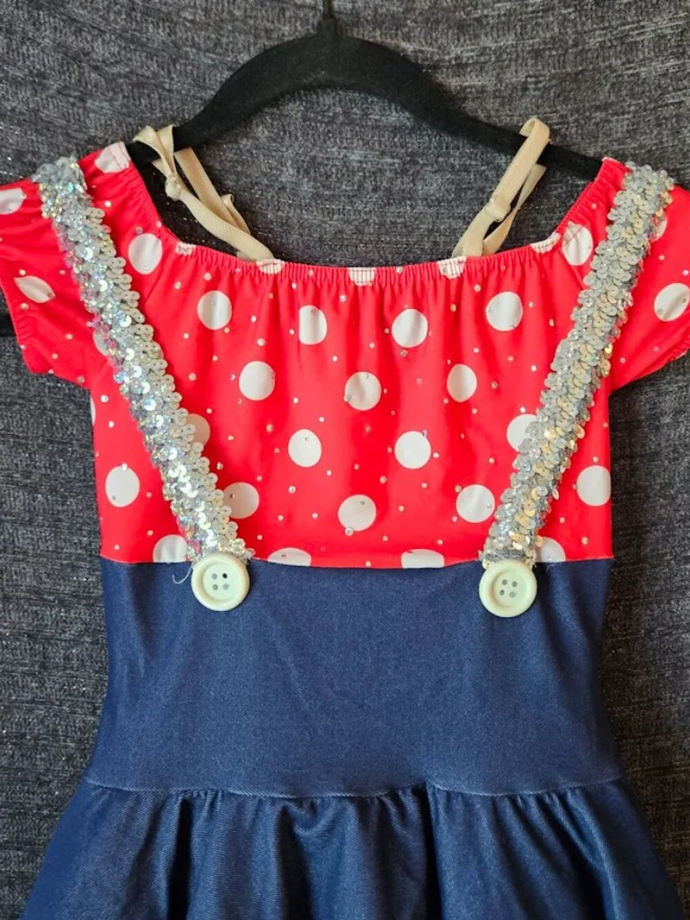 Choo Choo Boogie Dance Costume Dress Red Polka Dot Blue Girls Size 11-12